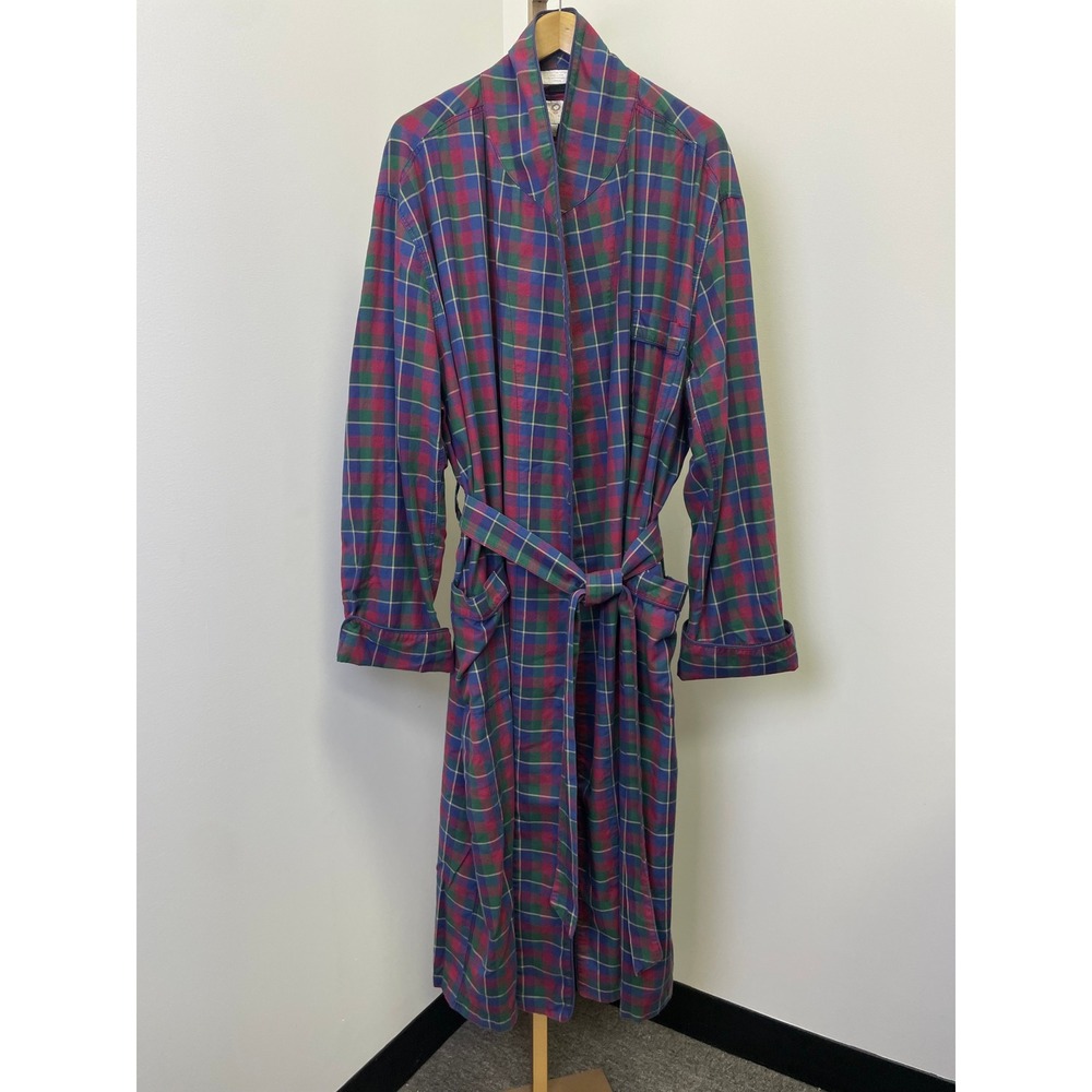Viyella Canada Men XXL Tartan Plaid Lounge Robe Soft Cotton/Wool Blend RedGreen